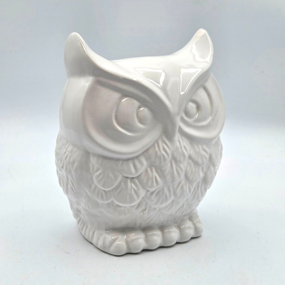 White Owl Coin Piggy Bank Ceramic with Stopper
